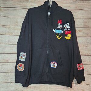Disney Mickey & Minnie Jacket Women's Size XXL Black Full Zip Hoodie Patch